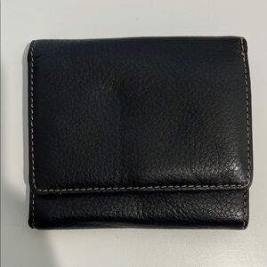 Mundi‎ Black Pebbled Leather Trifold Snap Closure Wallet Zipper Coin Pocket